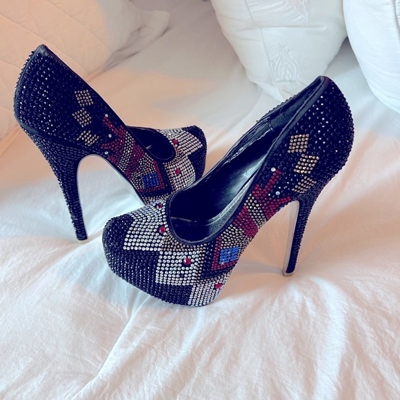 Mascotte “Linda 29” Rhinestone Studded Multicolored Platform 6” Heels Size 7.5 - Picture 6 of 13